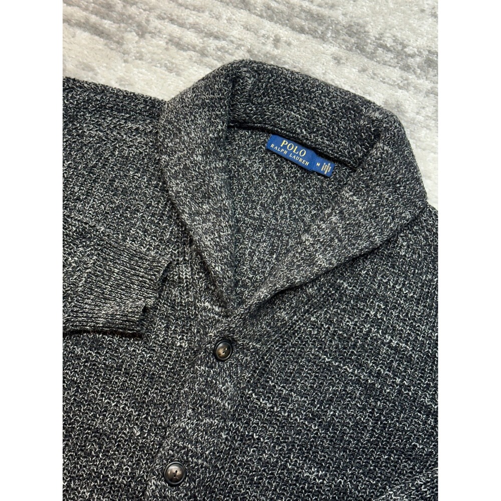 Polo Ralph Lauren Knit Cardigan Men M Gray Shawl Collar Cotton Knit Old Money